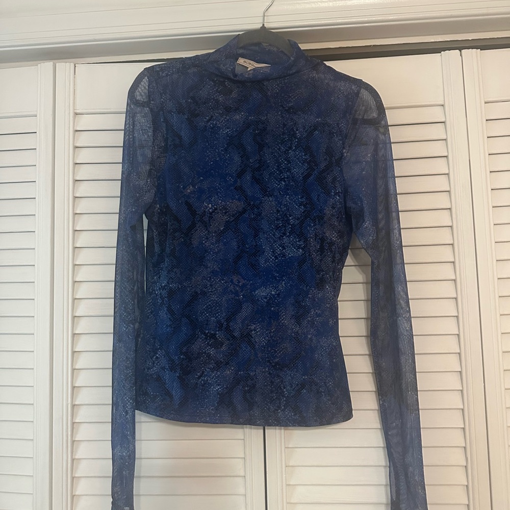 BCBGeneration Navy and Black Sheer Snake Print Blouse